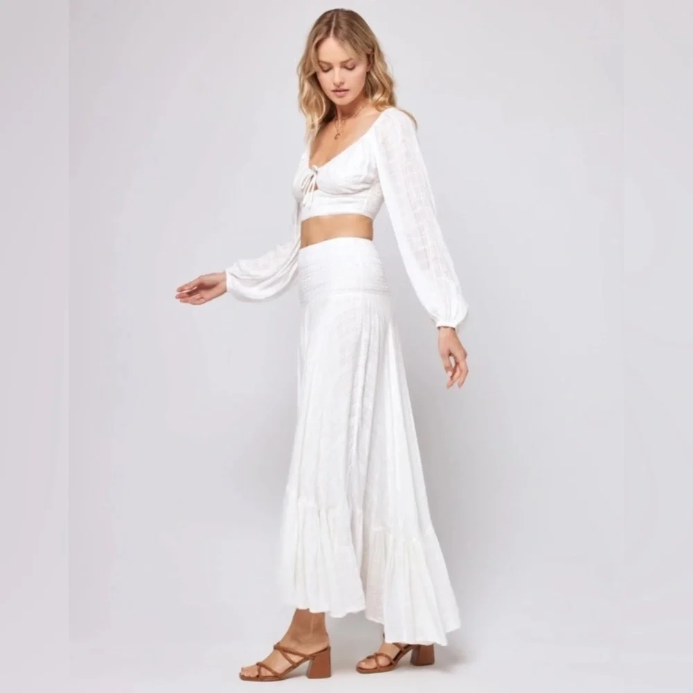 L*Space Cora White Summer Maxi Skirt in Cream